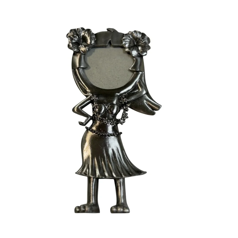 Tropical Hawaiian Figurine Photo Frame Set of 3 Silver Pewter Tone Beach‎ Hula